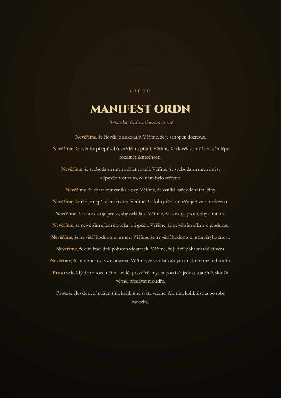 Manifest ORDN o člověku, řádu a dobrém životě